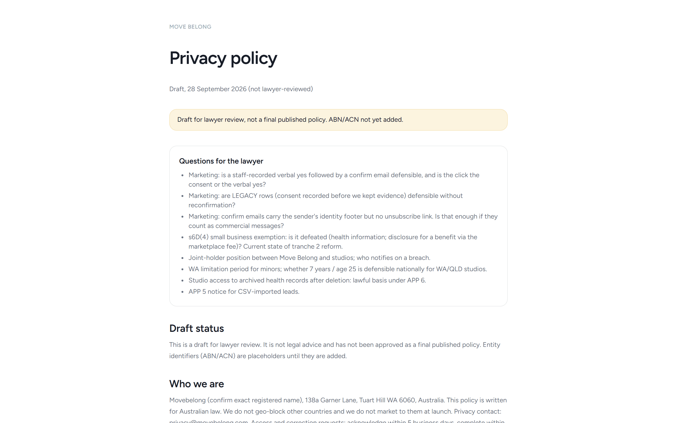 The platform's privacy page written in Australian English.
